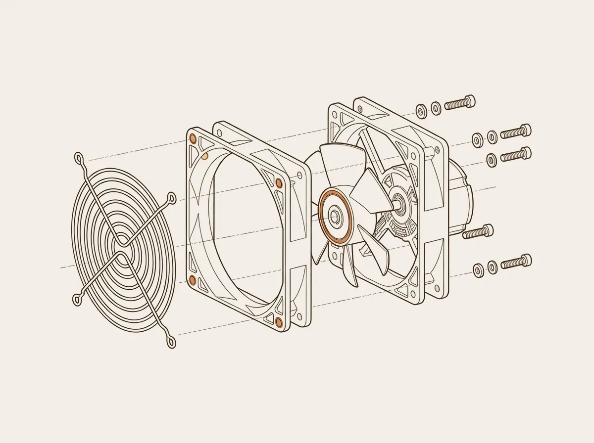 Technische exploded-view van de Aquilo-fankop